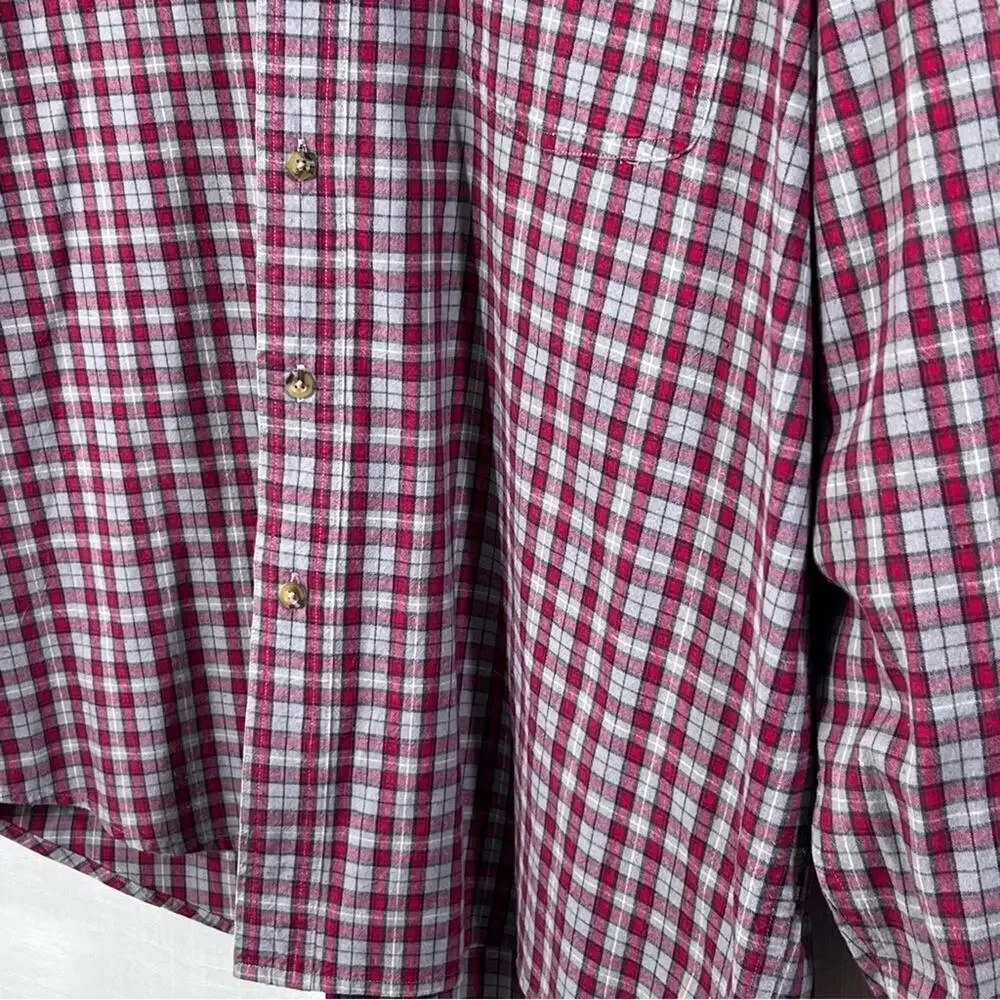 Eddie Bauer Red Grey Plaid Button Down Shirt Men’s Size XL